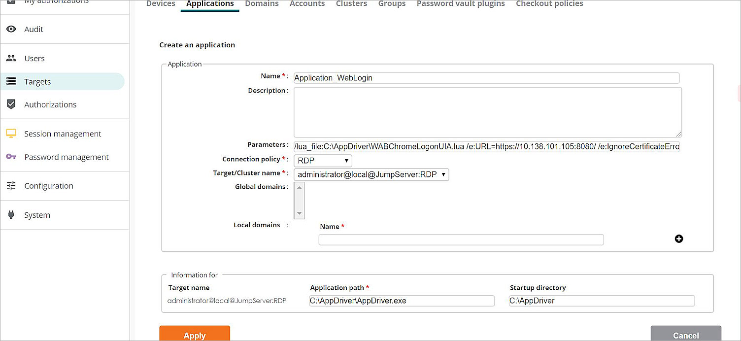 Screen shot of the Applications tab